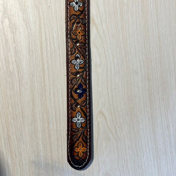 Womens Belt Hand Painted 34-36 Floral Tooled Cowhide Leather Western Rodeo JANE main image 13